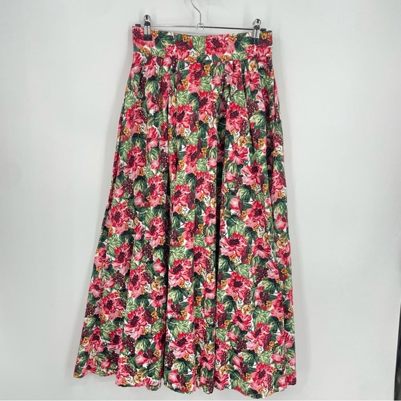 Vtg Herman Geist Velvet Floral Pleated Maxi Skirt Cotton Yoke Front Womens 8 - Picture 2 of 7